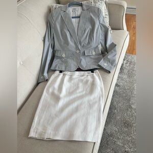 LOFT Light Gray Pinstripe Blazer and White Pencil Skirt Set